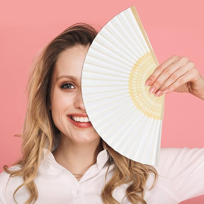 FEPITO EPITO 65 Pieces White Handheld Paper Fan | Paper Folding Fans - Image 6