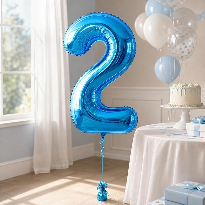 40 Inch Blue Number 2 Balloon, Giant Number Balloons, Birthday Decorations | - Image 5