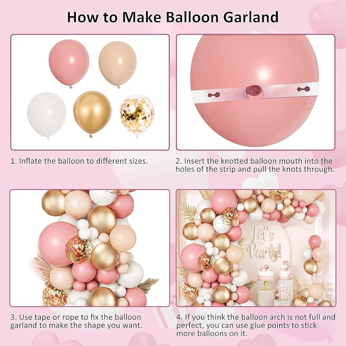 Blush Pink White Gold Nude Balloons Arch Kit, Party Decor. | Blush Retro Pink - Image 3