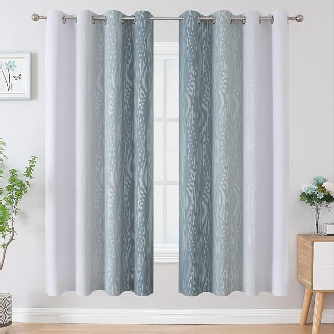 Stone Blue and Greyish White Blackout Curtains 72 Inch Length 2 Panels Set - Image 2