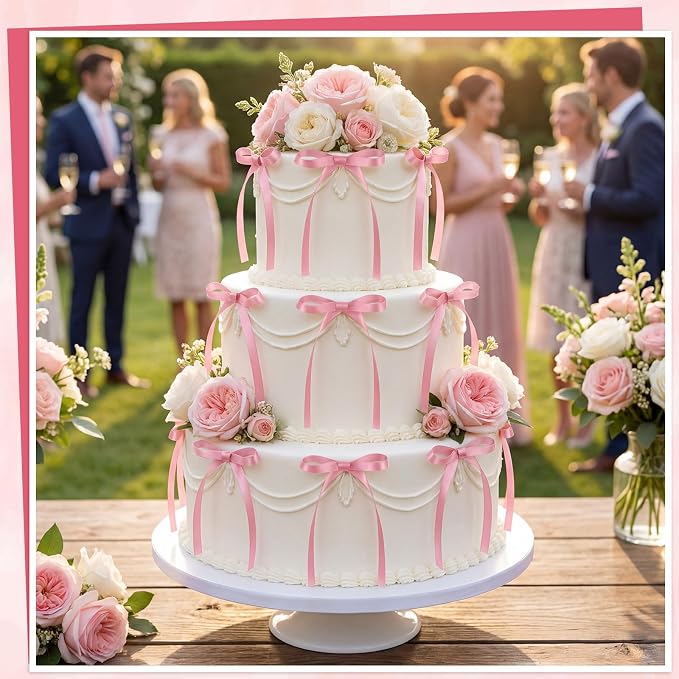 30 Pack Bow Cake Toppers Rose Pink Ribbon Bows - Image 5