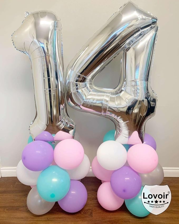 Silver 14 Number Balloons, 40 Inch Giant Number 14 Balloons Foil Mylar Helium - Image 4