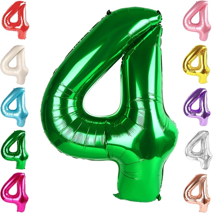 4 Balloon Numbers Birthday Decorations, 40In Green Balloons by Mluchee