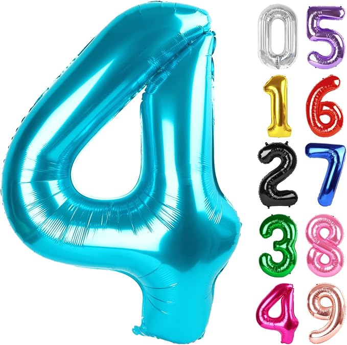 Light Blue Number 4 Balloon 40 Inch, 4th Birthday Decorations Men Women | Foil by IWERP