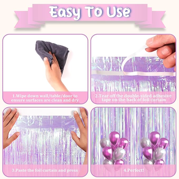 Voircoloria 2 Pack Iridescent Purple Foil Fringe Curtains, Glittering Tinsel - Image 3