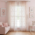 Blush Pink Floral Sheer Lace Curtains by FINECITY