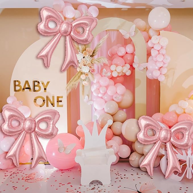 4 Pcs Pink Bow Balloons, 31”Huge Bow Aluminum Foil Balloons - Image 3
