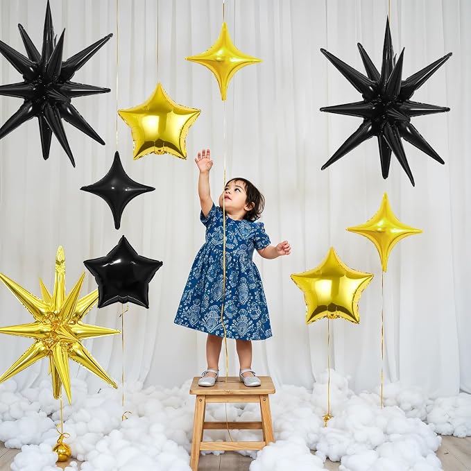 14pcs Black Gold Star Balloons, Mixed Star Foil Balloon, 22Inch Explosion Stars - Image 5