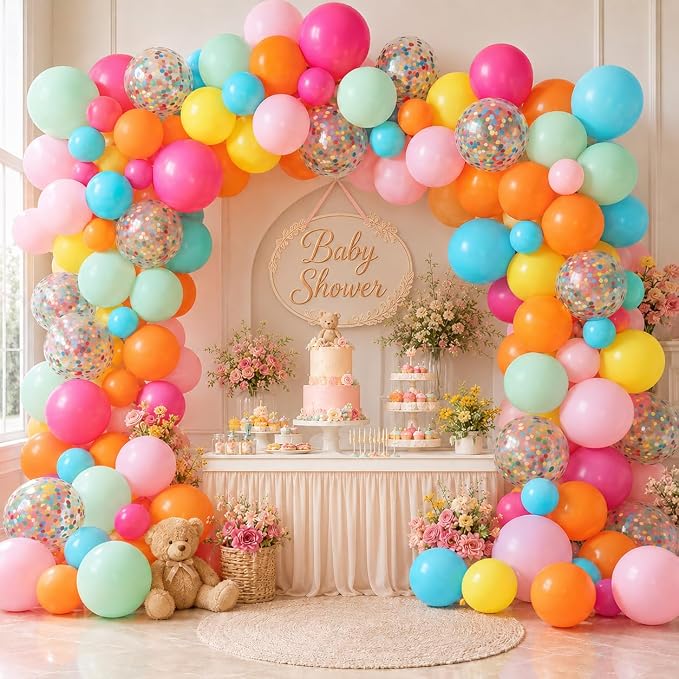 HILAVO Rainbow Balloons 12 Inch 55 Pcs Multicolor Colorful Balloon Hot Pink - Image 8