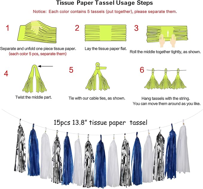 Navy-Blue White-Silver Tassel Garland Streamers - Image 4