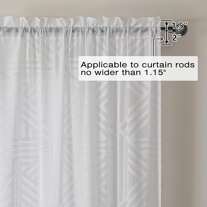Simplebrand Semi Sheer White Curtains 63 Inch Length 2 Panels, Light Filtering - Image 4