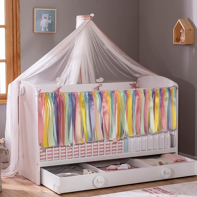 Pastel Rainbow Ribbon Tassel Garland Colorful Fabric Banner Hanging Patry - Image 3