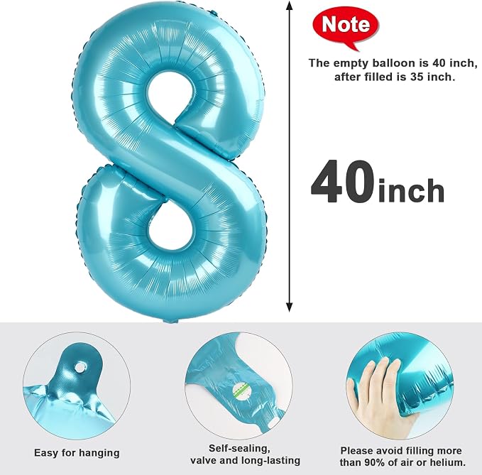 8 Balloon Numbers Birthday Decorations, 40In Pearl Blue Balloons - Image 5