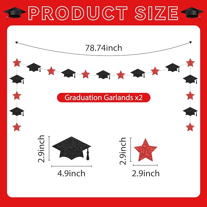 Glitter Red Graduation Decorations Banner, Congrats Grad Banner and Graduation - Image 5