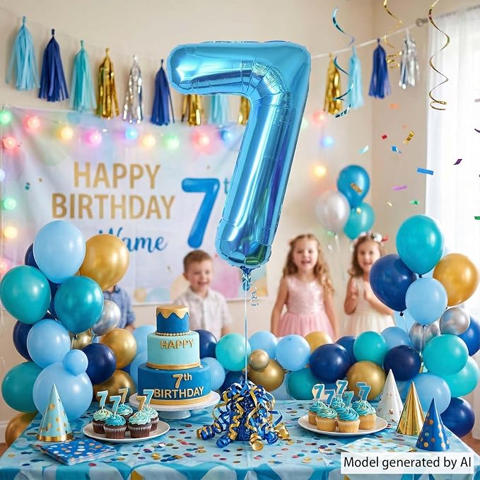 Light Blue Number 7 Balloon 40 Inch, Foil Numeral Sharp Lucky 7 Celebration | - Image 7