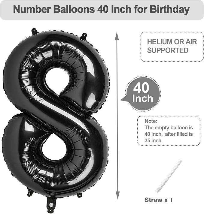 Numbers 17 Balloon 40Inch Black Balloons - Image 5