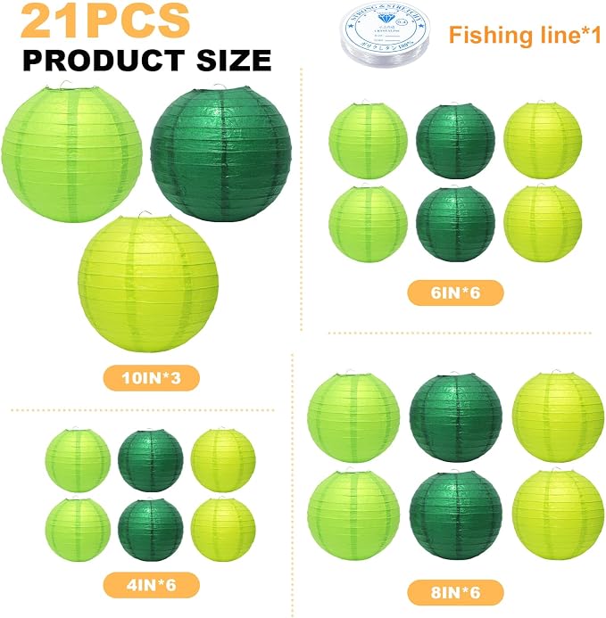 21Pcs Green Paper Lanterns, 4-10in Hanging Decor, St. Patrick's Day Party | - Image 2