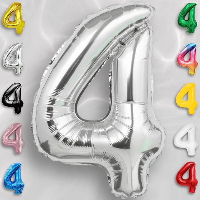 Silver Number Balloon 4 Mylar Foil Balloons 16 inch Small - Image 2