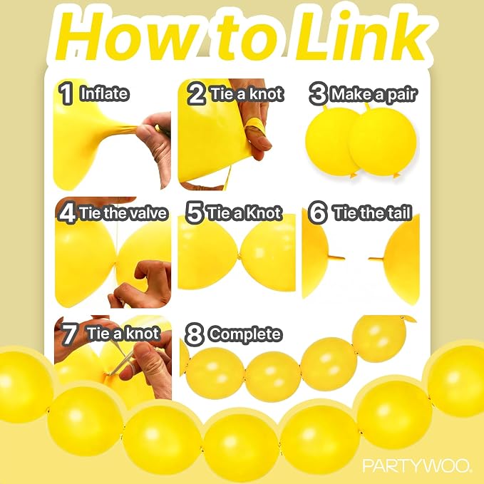 PartyWoo Yellow Linking Balloons 100pcs 6 Inch Yellow Link Balloons | - Image 5