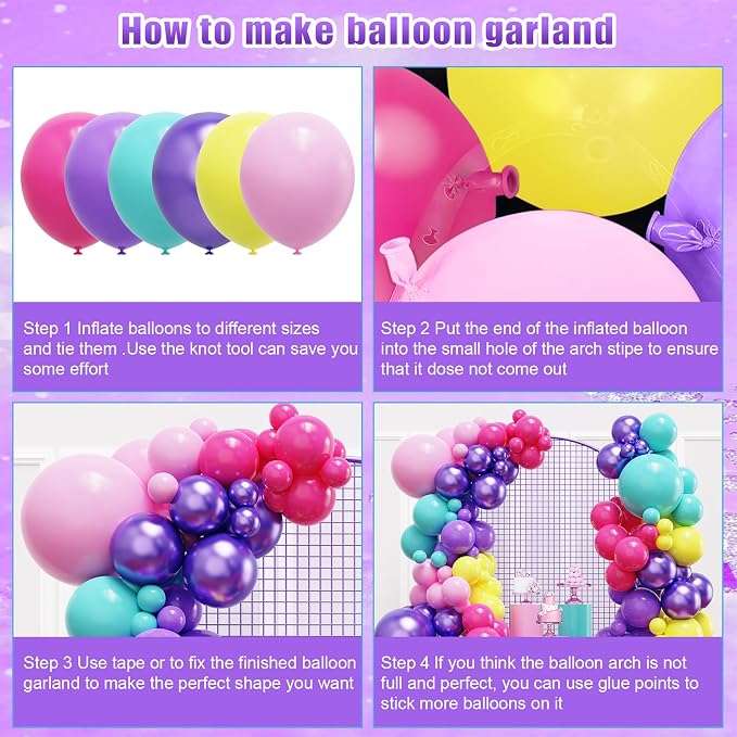 YMSZ Pink Blue Purple Balloons Arch Kit, Birthday Decorations - Image 3