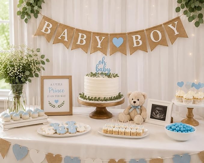 “Baby Boy” Burlap Banner – 5" x 7" Pre-Assembled Jute Flags - Image 5