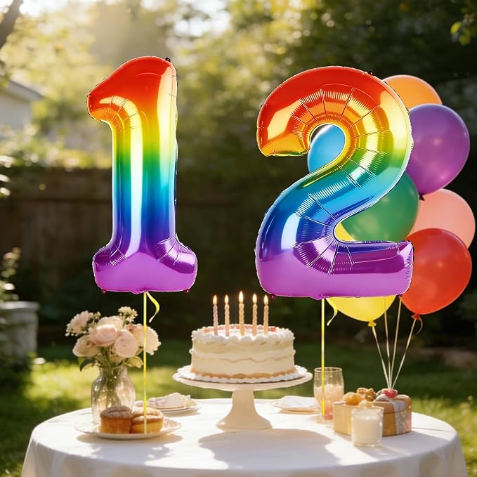 40 Inch Number 12 Balloons for 12th Birthday Party Decorations, 0-100 Rainbow - Image 3