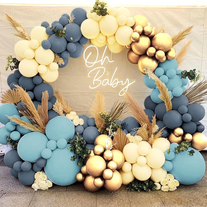 Dusty Blue Yellow Gold Balloon Garland Arch Kit - Image 5