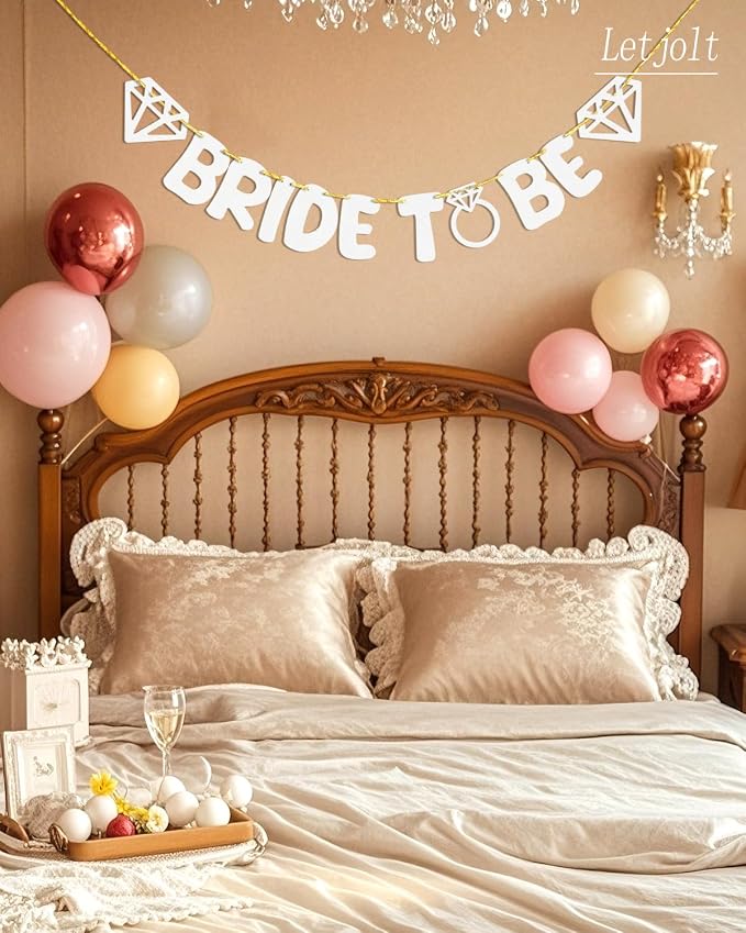 Letjolt Wedding Banner Decorations White Bride to Be Paper Garland Supplies | - Image 2