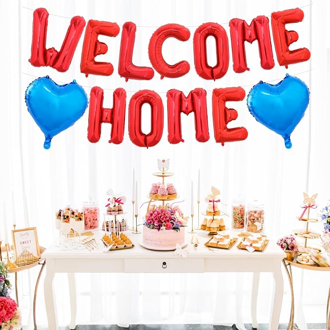 TONIFUL 16 Inch Red WELCOME HOME Foil Letter Balloons Banner Decorations | - Image 3