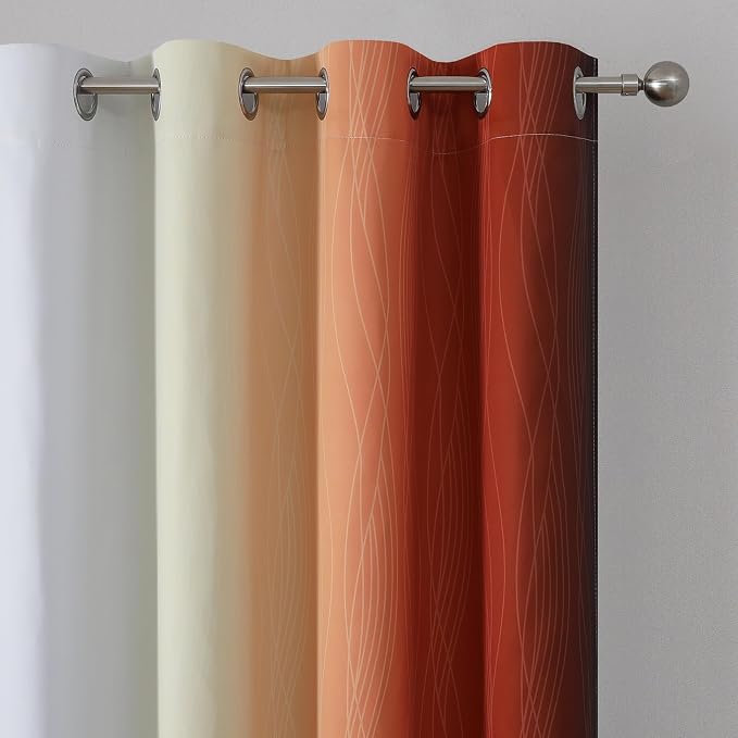 Burnt Orange and Greyish White Ombre Blackout Curtains 45Inch Length - Image 4