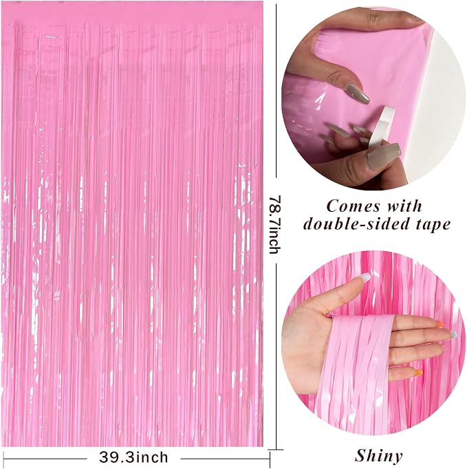 Pink Party Streamers Foil Fringe Backdrop Curtains Tinsel Streamers Birthday - Image 2