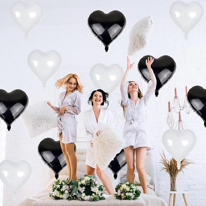 Black White Heart Balloons, 18 Inch Large Matt Black and White Heart Shape Foil - Image 7