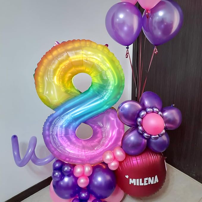 Rainbow Number 8 Balloon, 40 Inch Large Number Foil Mylar Balloons - Image 5