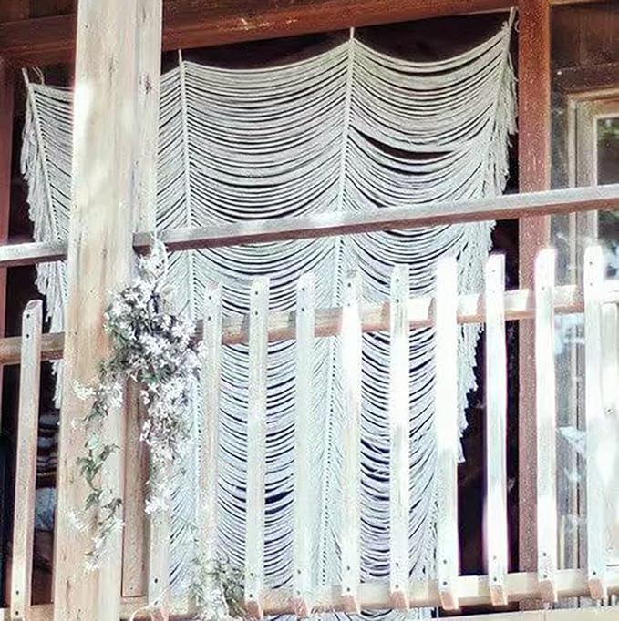 Macrame Curtain White Handmade Boho Room Divider Window Yarn 59"W*75"L | Cotton - Image 4