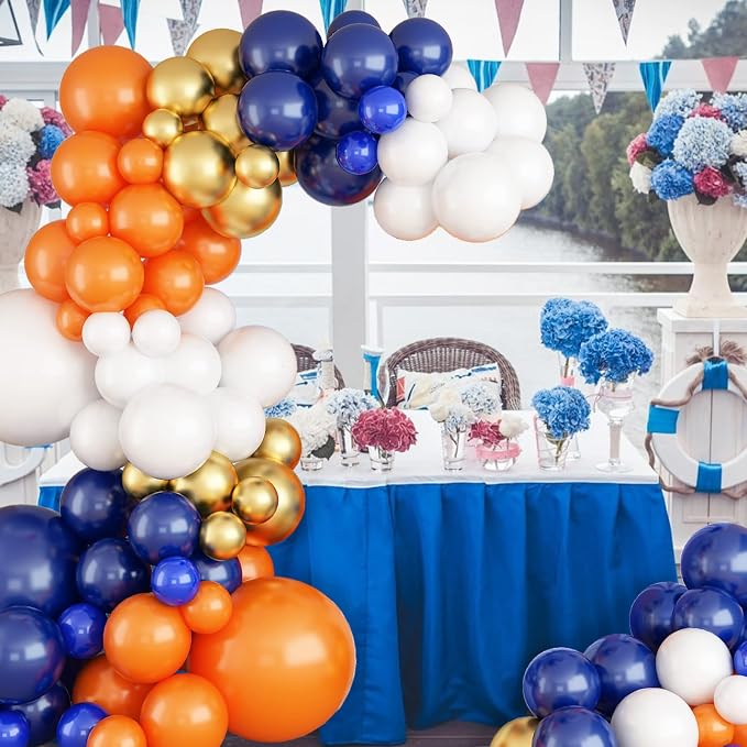 Blue and Orange Balloon Arch Garland Kit, Metallic Chrome Latex Balloons - Image 6