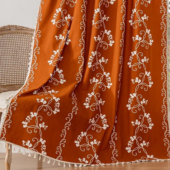 F-CHU Terracotta Curtains for Bohemian 90 Inch Length French Country Floral - Image 5