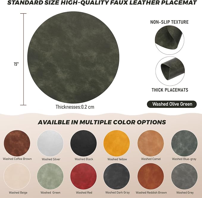UnivoColors Placemats Round Faux Leather Placemats Set of 8-Waterproof-Wipe - Image 7