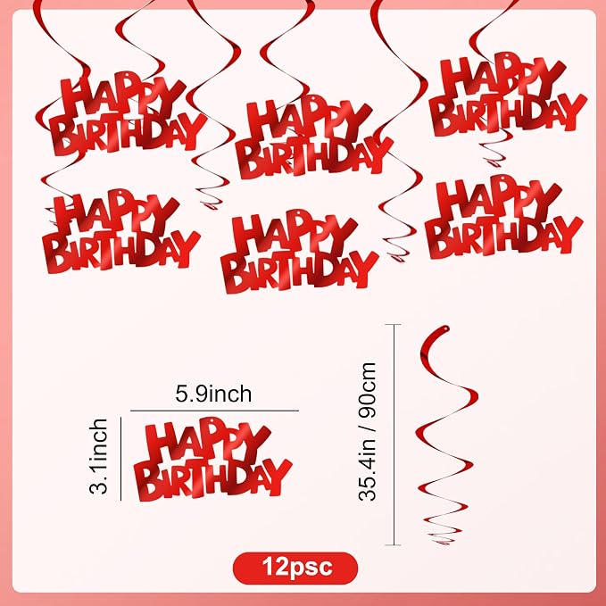 BEISHIDA 12 Pcs Happy Birthday Hanging Swirl Decorations - Image 2
