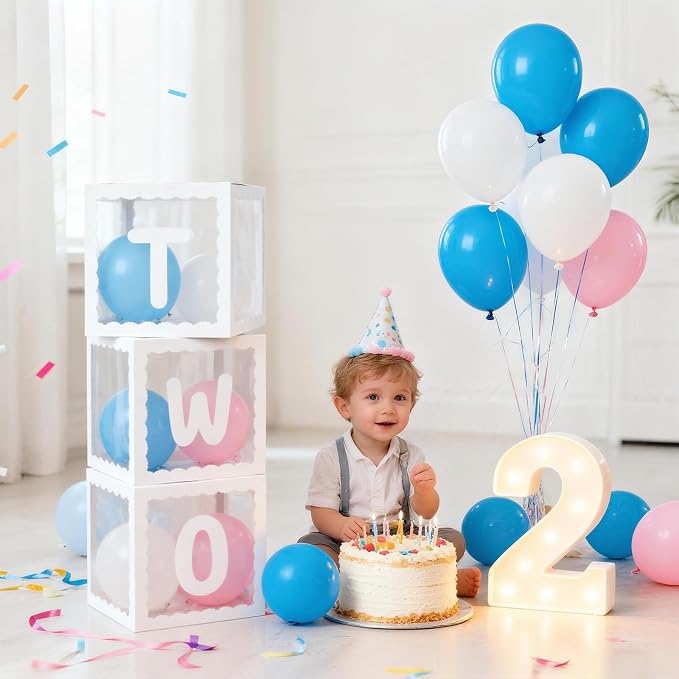 Two Birthday Decorations For Boy Girl, Baby Clear Blocks Party Decor - Image 5