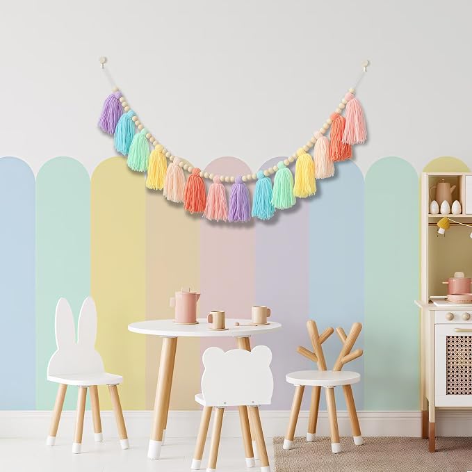 DCJHFJ Pastel Rainbow Boho Tassel Garland Wall Hanging - Image 4