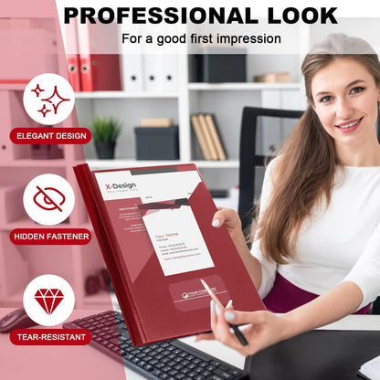 Teling 24 Pcs Clear Report Cover with 3 Prongs, Plastic Report Presentation Folders 90 Sheet Capacity Resume Document Covers for School Office(Dark Red)