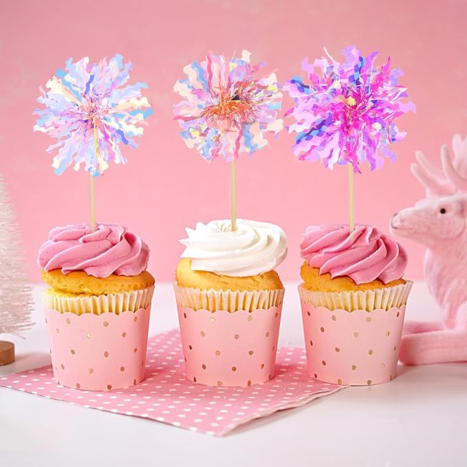 50PCS Foil Firework Cupcake Toppers, Happy Birthday Cake Toppers, Firework Cake - Image 5