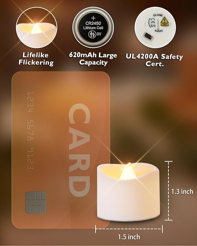 Homemory 24pcs Remote Timer LED Tea Lights Candles, 400+Hours Flickering Flameless Battery Operated Votive Candles for Tabletop Lighting, Centerpieces Decor, Holiday Decor