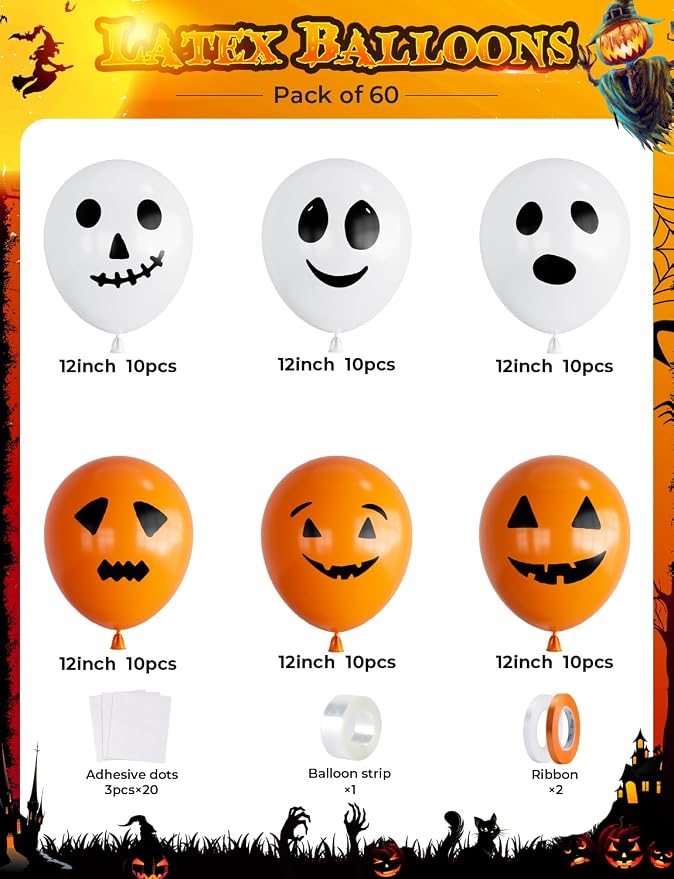 Halloween Balloons, 6 Styles | 60Pcs 12 Inch Halloween Latex Balloons - Image 5