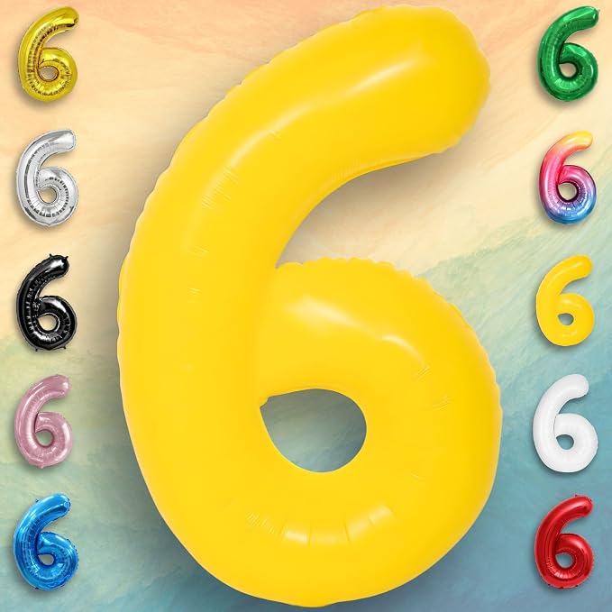Yellow Number Balloon 6 Mylar Foil Macaron Balloons 40 inch - Image 4