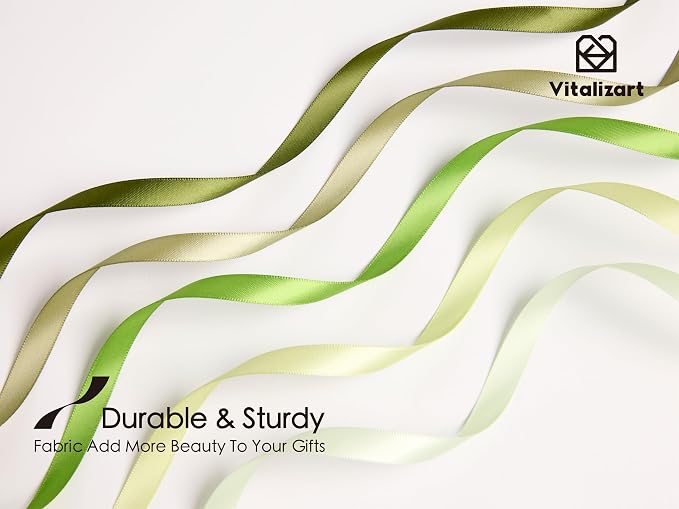 Vitalizart Green Ribbons for Crafts 3/8" x 50Yds Double-Faced Satin Thin | - Image 4