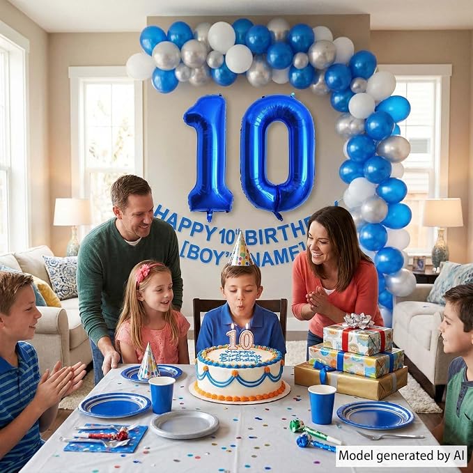 Navy Blue Number 10 Balloon 40 Inch, Shiny Metallic Double Digit Party Decor | - Image 6
