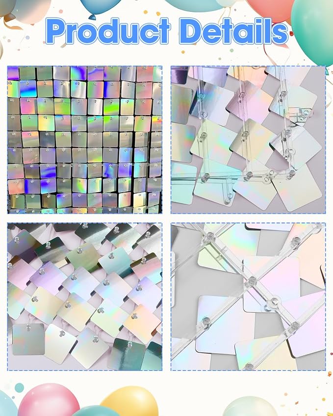 Iridescent Silver Shimmer Wall Backdrop, 24 Panels, 6x4 Ft Photo Backdrop | - Image 7