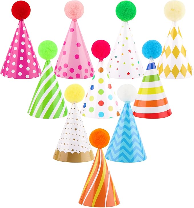10 Pcs Mini Birthday Hats for Stuffed Animals Cone Tiny Party Hats by Adecortalk