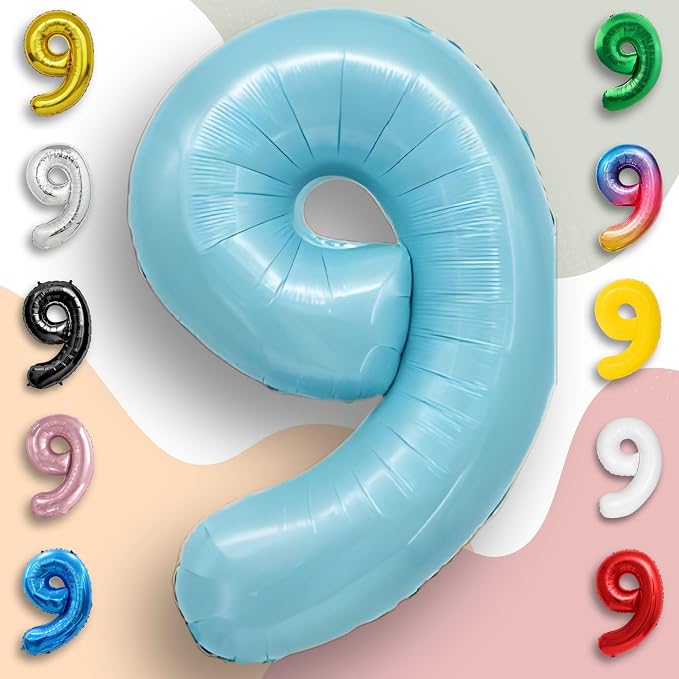 Candy Blue Number Balloon 9 Mylar Foil Balloons 16 Inch - Image 4